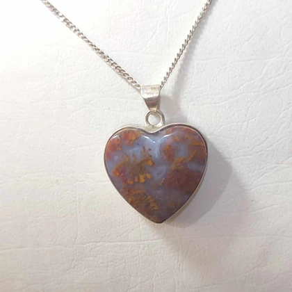 گردنبند نقره با سنگ عقیق پاییزی قلبی اصل (بدون زنجیر)