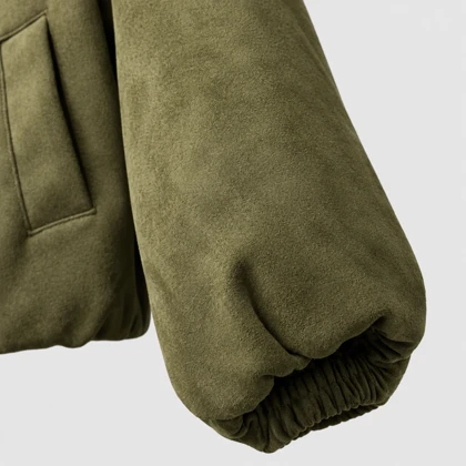 ژاکت بامبر دخترانه طرح جیر (Suede-Look) – رنگ سبز زیتونی