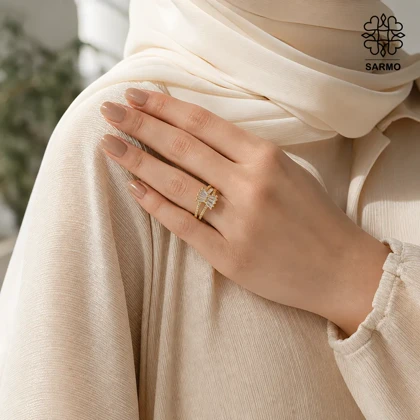 انگشتر نگین‌دار طلایی استیل کد 40971085