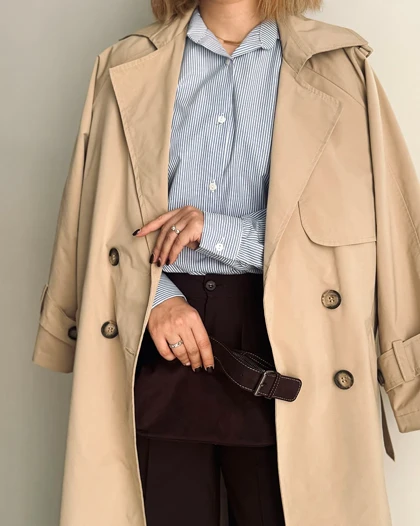 ترنچ کت Drop کرم (قد بلند)