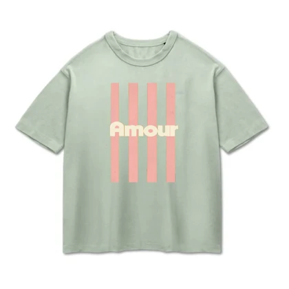 تیشرت باکسی پپا طرح Amour رنگ سبز