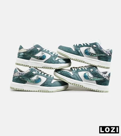 کفش کتانی مردانه و زنانه سبز سفید NIKE dunk low steam puppet مدل 7222