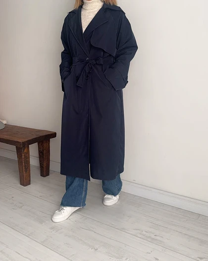 ترنچ کت Drop سرمه ای (قد بلند)