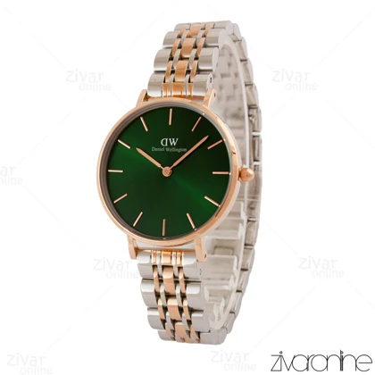ساعت دنیل ولینگتون زنانه دو رنگ رزگلد نقره ای صفحه سبز 104938