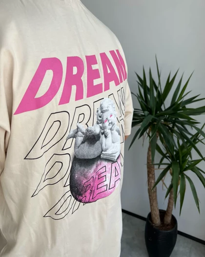 تیشرت یقه گرد DREAM رنگ نخودی