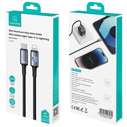 کابل آیفونی فست شارژ Type-C به لایتنینگ 30 وات 1.2 متری یوسامز SJ753