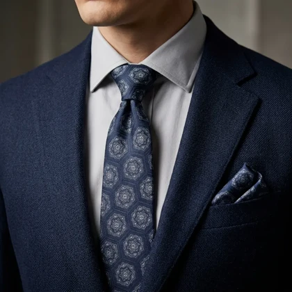 کراوات و پوشت دستدوز طرح 6 ضلعی اسلیمی برند Massimo Dutti