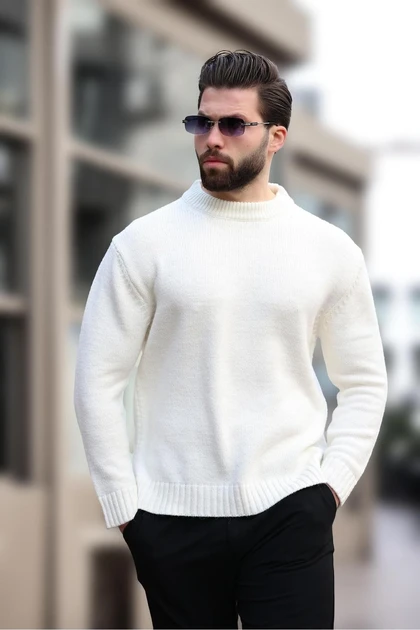 ژاکت بافتنی مردانه Ecru Crew Neck Overfit E7402