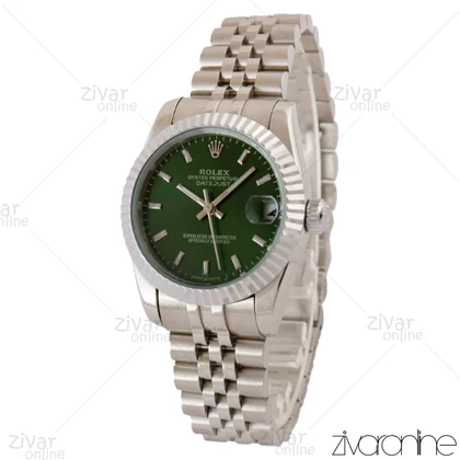 ساعت رولکس دیت جاست زنانه نقره ای صفحه سبز خطی مدیوم 105023