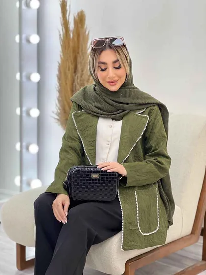 مانتو ژاکارد دو جیب مروارید