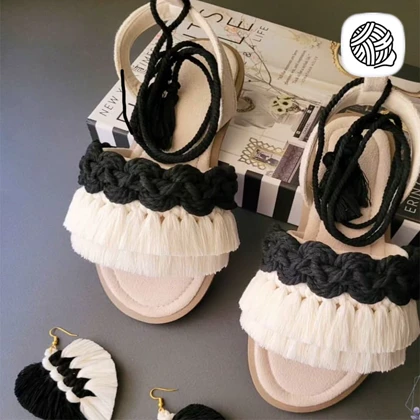 ست گوشواره و صندل مکرومه بافی مدل لومینا