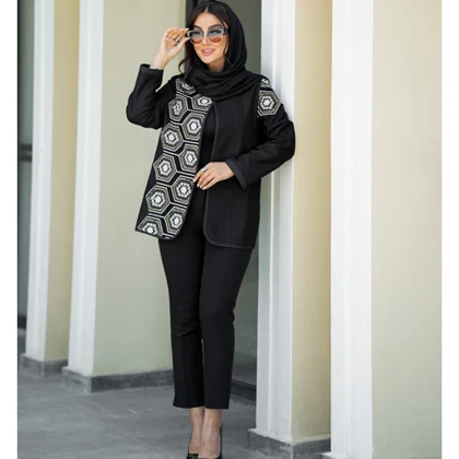 کت زنانه یقه گرد خرج کار پنج ضلعی