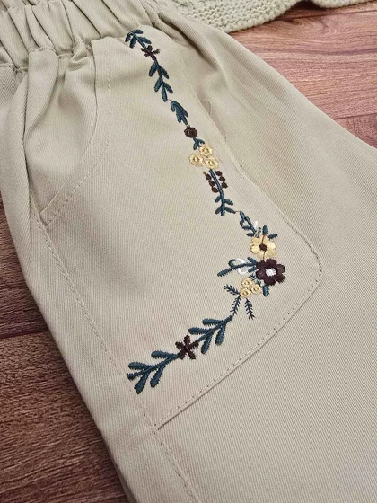 شلوار بگ کتان دخترانه گلدوزی شده