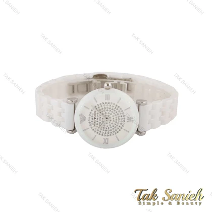 ساعت امپریو آرمانی زنانه سرامیکی سفید صفحه نگین Armani-5150-L