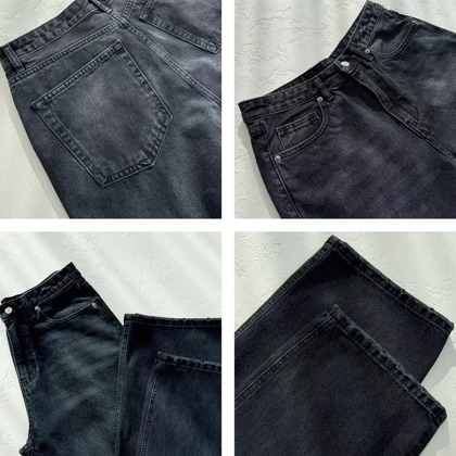 شلوار جین نیم بگ قواره دار ذغالی