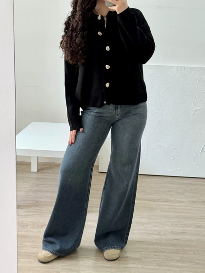 شلوار بگی طوسی آبی7338