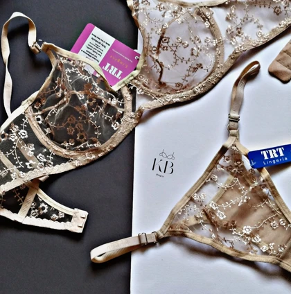 ست شورت و سوتین زنانه تور گاز طرح ژینوس رنگ بژ از برند TRT