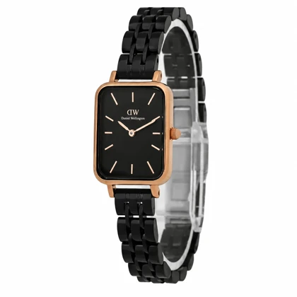 ساعت زنانه دنیل ولینگتون مستطیلی رزگلد مشکی مدل DW-8018-L