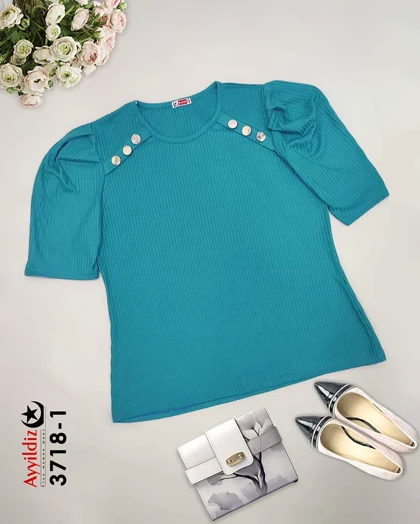 بلوز آستین کوتاه زنانه سایز بزرگ کد 3718