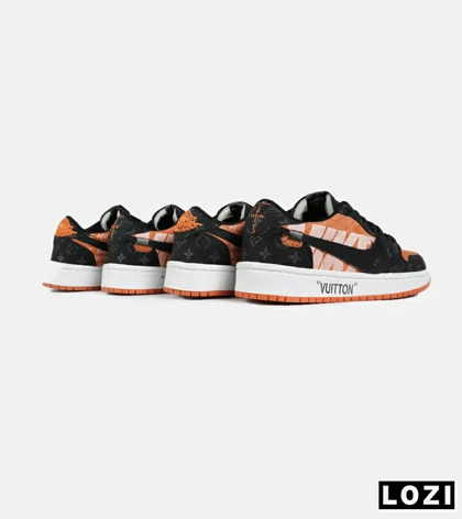 کفش کتانی مردانه و زنانه مشکی نارنجی NIKE jordan 1 x LOUIS VUITTON مدل 7182