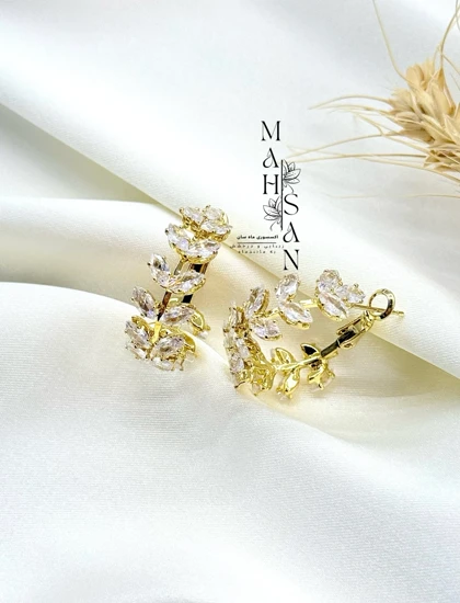 گوشواره حلقه گندم فول نگین جواهری