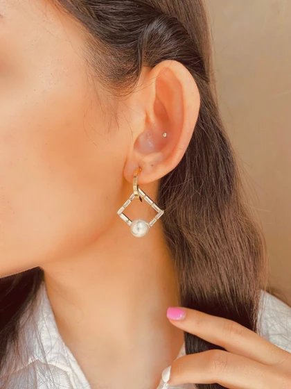 گوشواره مروارید نگین زیرکنیم فولیجیا