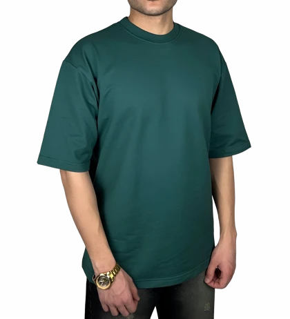 تیشرت آستین کوتاه سبز ساده پارچه ماکان