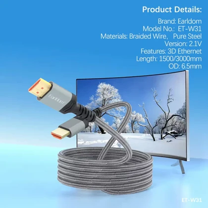 کابل HDMI 2.1 ارلدام Earldom مدل W31 طول 1.5 متر