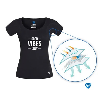 تیشرت نانو آنتی باکتریال ضد تعریق زنانه مشکی طرح good vibes