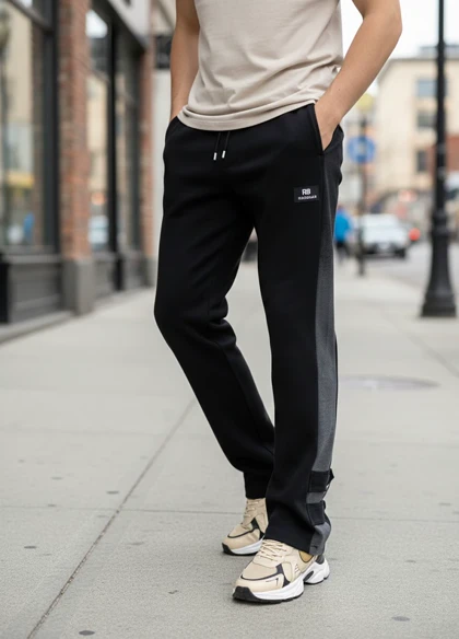 شلوار بنگال مردانه نوار پهن پایین دکمه مدل Mehrad-مشکی