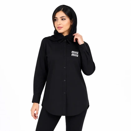 مانتو نخی زنانه طرح MIUMIU یقه انگلیسی مشکی وارداتی