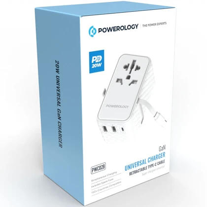 مبدل برق چندکاره 2500 وات و شارژر دیواری فست USB و تایپ‌سی 20 وات پاورولوژی PWCUQC028