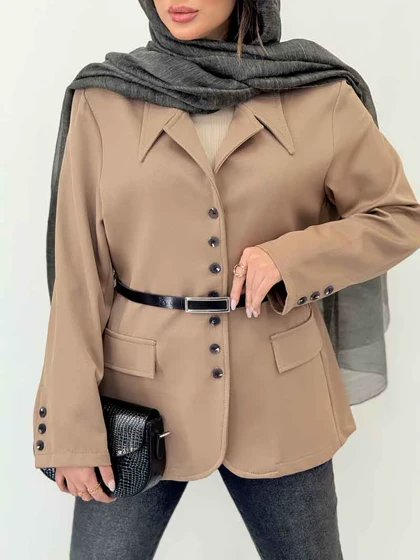 مانتو کتی آستین سه دکمه کمردار