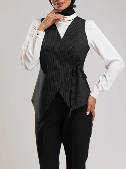 وست زنانه پارچه دیپلمات یقه چپ و راستی آستر دار 70100