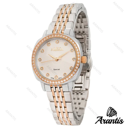 ساعت الکسا 2004z زنانه رزگلد سیلور دور نگین w-10139