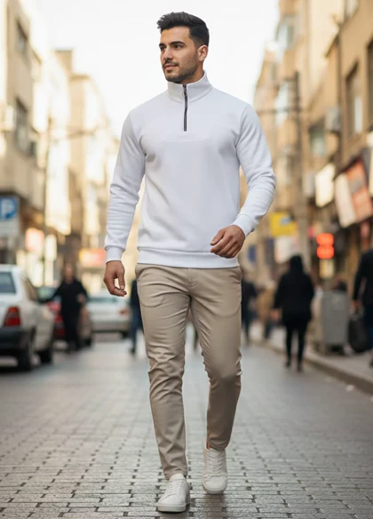 دورس مردانه نیم زیپ مدل Behbod-سفید