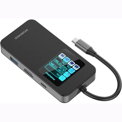 هاب تایپ سی 6 پورت پورودو Porodo مدل PDTC630GY با نمایشگر دیجیتالی
