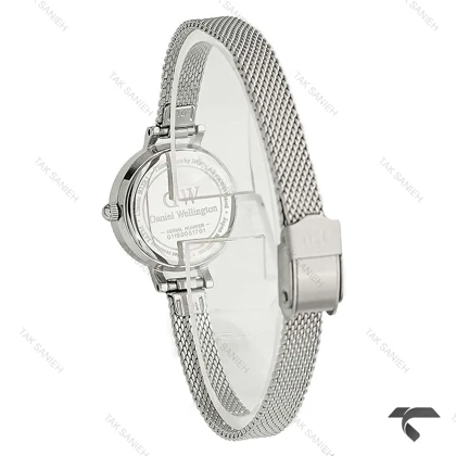 ساعت دنیل ولینگتون مینی زنانه گرد حصیری سیلور صفحه صورتی DW-10617-L