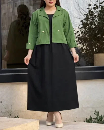 ست کت و سارافون لینن وارداتی یقه انگلیسی 7336