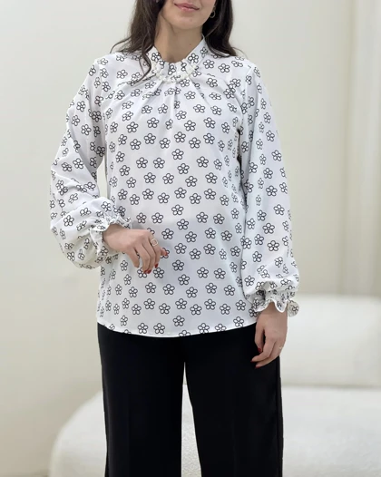 شومیز کرپ طرحدار مروارید