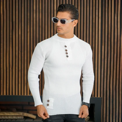 بافت مردانه سفید مدل دکمه‌ای