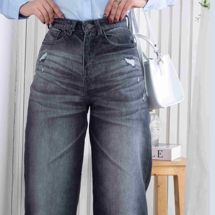 شلوار جین دخترونه کراپت واید لگ THREE JEANS 19148