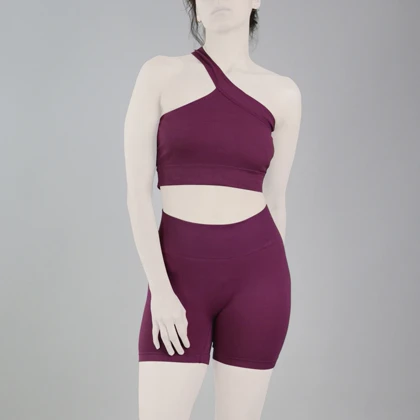 ست نیم‌تنه و کشاله بند ورزشی زنانه مدل 2061 بادمجانی