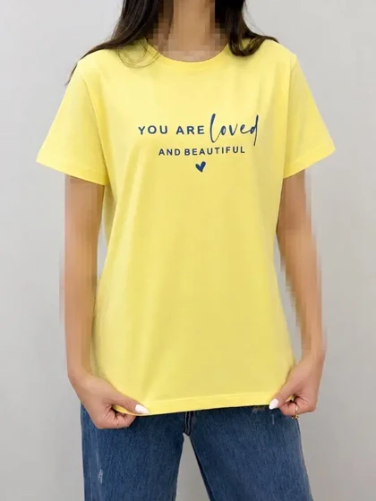 یشرت زنانه رنگی نخ پنبه یقه گرد طرح YOU ARE Loved | آلماشاپ
