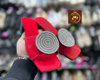صندل روفرشی نگینی مجلسی زنانه جلو مربع