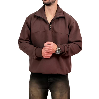 دورس مردانه یقه نیم زیپ قهوه ای طرح ساده
