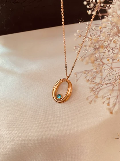 گردنبند بیضی نگین زرد و ابی استیل