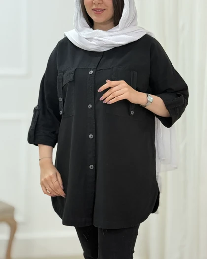 مانتو زنانه لینن جیب‌دار کد 1698