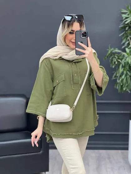 مانتو یقه دو دکمه دو جیب