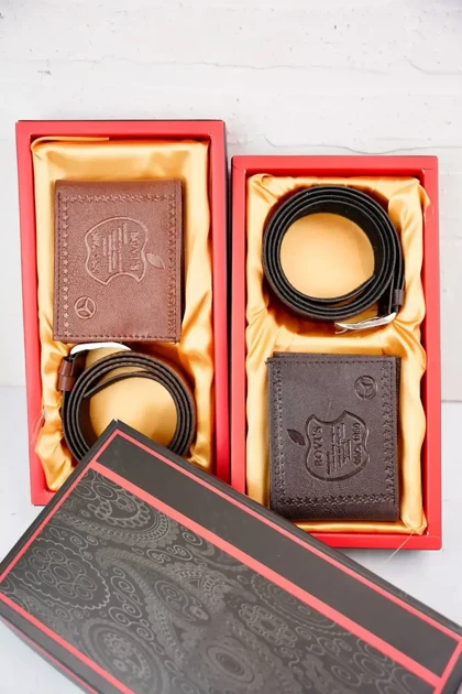 ست دو تکه کیف پول و کمربند مردانه چرمی